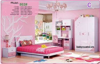Bộ nội thất phòng ngủ bé gái đẹp nhập khẩu BO-802