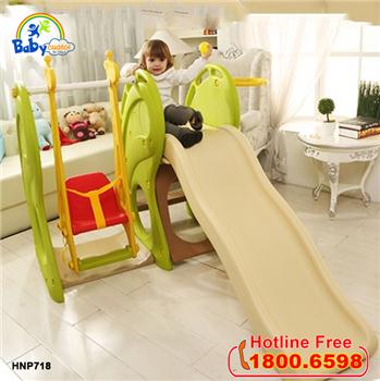 Cầu trượt xích đu Hàn Quốc cá heo có bóng rổ HNP-718