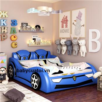 Giường ngủ cho bé trai hình ô tô bọc da cao cấp GBT-05X