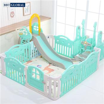 Bộ quây bóng cầu trượt xích đu BBT Global BSL304-X màu xanh