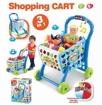 Bộ đồ chơi xe đẩy siêu thị có nhạc cao cấp màu xanh 008-902A