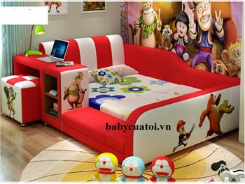 Giường ngủ cho bé đẹp bọc da nhập khẩu cao cấp đỏ B021-D