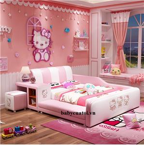 Giường ngủ bé gái bọc da nhập khẩu cao cấp hồng B021-H