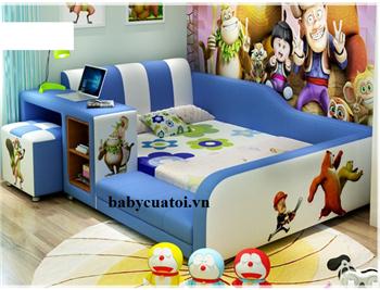Giường ngủ bé trai bọc da nhập khẩu cao cấp xanh B021-X