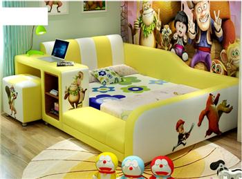 Giường ngủ cho bé đẹp bọc da nhập khẩu cao cấp vàng B021-V