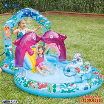 Bể bơi phao cầu trượt cá heo có vòi phun mưa INTEX 57146