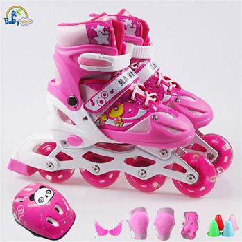 Bộ giầy,mũ,bảo vệ patin 4 bánh sáng KANTLAN hồng CK8001