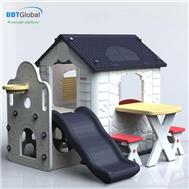 Nhà nhựa cầu trượt Hàn Quốc ghi xám có bàn ghế HN777G