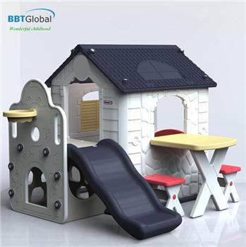 Nhà nhựa cầu trượt Hàn Quốc ghi xám có bàn ghế HN777G