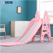 Cầu trượt lâu đài máng dài 1m8 có ném bóng rổ màu hồng BSL302B-H