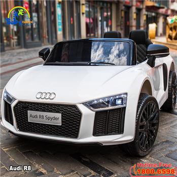 Xe ô tô điện AUDI R8 bản quyền màu trắng, ghế da, bánh cao su Audi R8-T