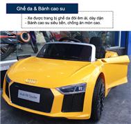Xe ô tô điện AUDI R8 bản quyền màu vàng, ghế da, bánh cao su Audi R8-V