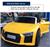 Xe ô tô điện AUDI R8 bản quyền màu vàng, ghế da, bánh cao su Audi R8-V