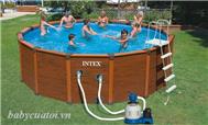 Bể bơi khung kim loại chịu lực giả gỗ 569*135cm INTEX 28392