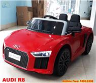 Xe ô tô điện AUDI R8 bản quyền màu đỏ, ghế da, bánh cao su Audi R8-D