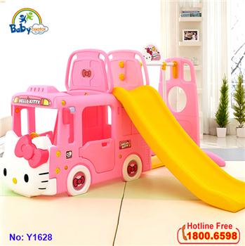 Cầu trượt xích đu bể bóng Hàn Quốc xe Bus Hello Kitty Y1628 + Y1601