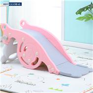 Cầu trượt kết hợp bập bênh có ném bóng rổ màu hồng BSL6602-H