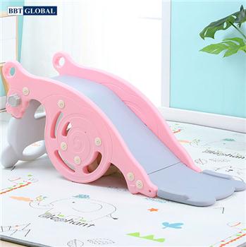 Cầu trượt kết hợp bập bênh có ném bóng rổ màu hồng BSL6602-H