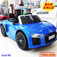 Xe ô tô điện AUDI R8 bản quyền màu xanh, ghế da, bánh cao su Audi R8-X