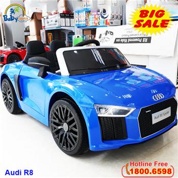 Xe ô tô điện AUDI R8 bản quyền màu xanh, ghế da, bánh cao su Audi R8-X