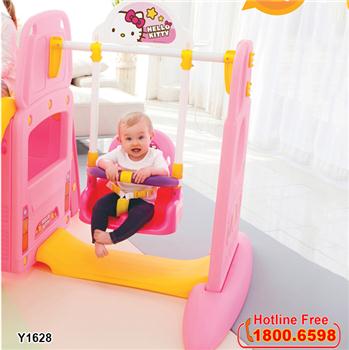 Xích đu ghép bộ cầu trượt xe bus hồng Y1628