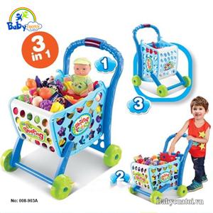 Bộ đồ chơi xe đẩy siêu thị cao cấp màu xanh 008-903A