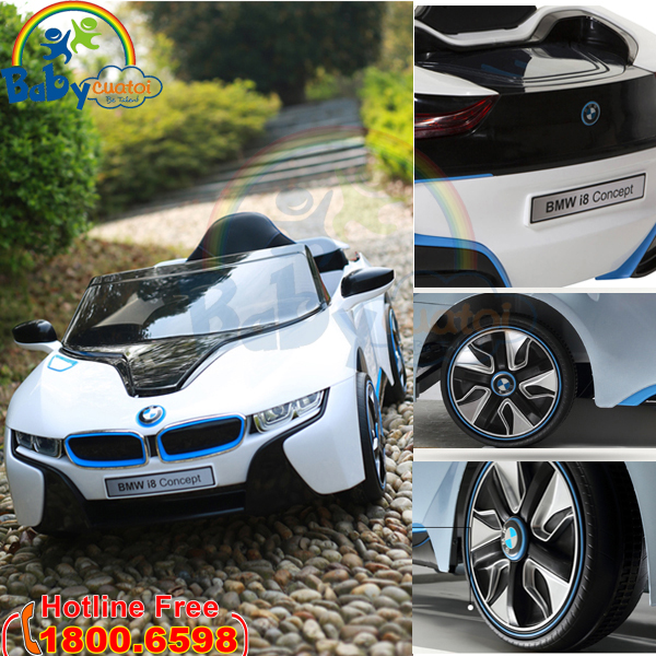Ô tô điện trẻ em bản quyền BMW i8 màu trắng cao cấp-2